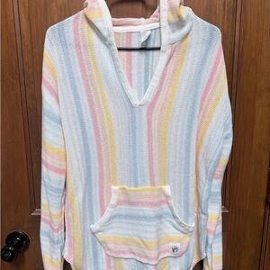 Women's Pastel Stripe Hooded Pullover Sweater
